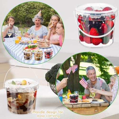 Funnymoom 50 Pack 48 oz Clear Buckets with Lids and Handles