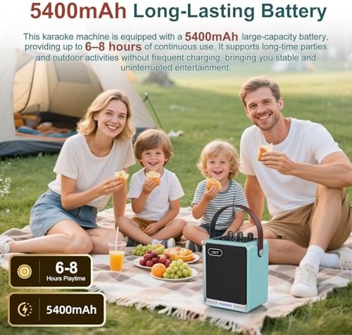 Karaoke Machine with 2 Wireless Microphones, Portable Mini Speaker