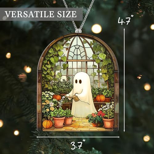 Halloween Stained Glass Ghost Plant Ornament, Suncatcher Decor