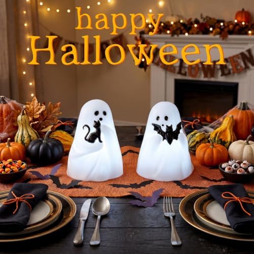 GenSwin Bat & Cat Ghost Halloween Ghost Flameless Candles with Timer