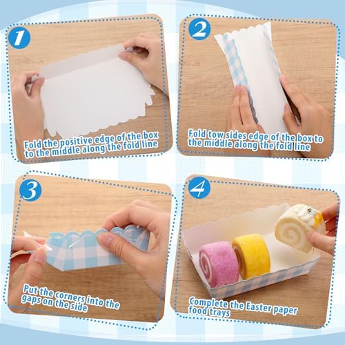 Funnymoom 48 Pcs Gingham Party Supplies Light Blue Plaid Paper Food Trays