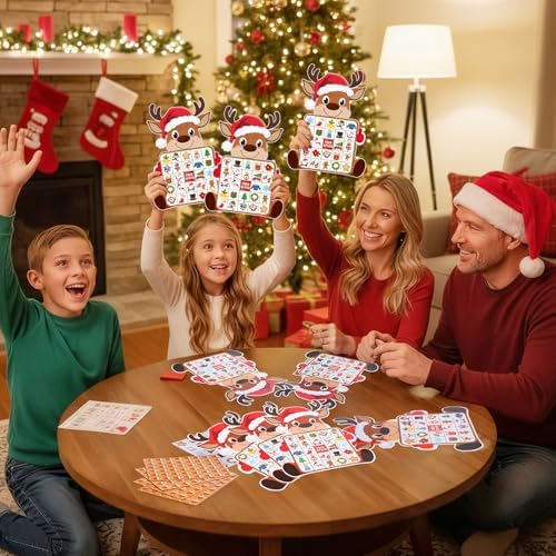 Blosssound Reindeer Christmas Bingo 24 Players, Party Game with Chips