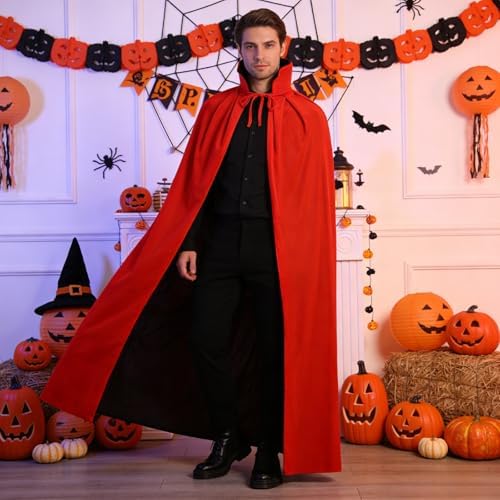 Adult Stand Collar with Hood Reversible Cloak Masquerade Cape for Halloween