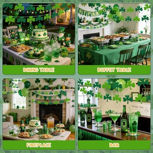 RAINFLOW 60PCS St Patrick's Day Shamrock Garland - 9.8FT Felt Clover Banner
