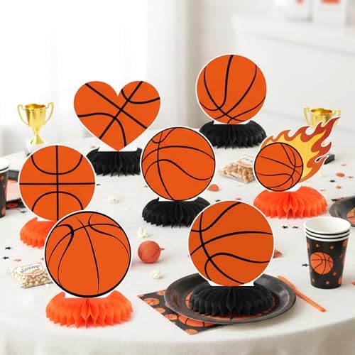 Yuntau 12 Pcs Basketball Party Decoration Honeycomb Centerpiece Basketball Table Topper Sports Table Decoration for Men Birthday Sports Theme Party Favors Supplies