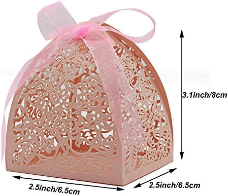 KPOSIYA Pack of 70 Laser Cut Rose Candy Boxes, Favor Boxes 2.5"x 2.5"x 3.1", Gift Boxes Bridal Shower Anniverary Birthday Party Wedding Favor (Pink)