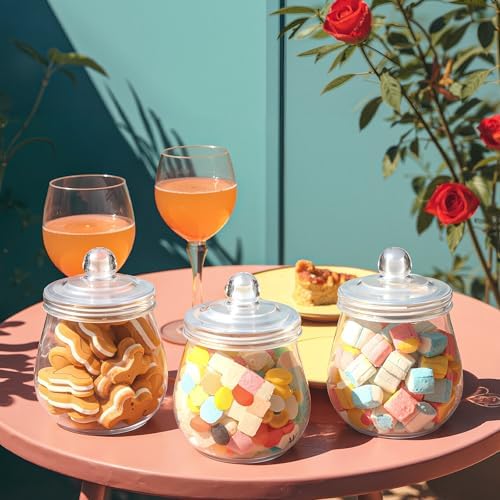 Nuogo 4 Pcs Plastic Candy Jars with Lid Unbreakable,Classic,16 oz