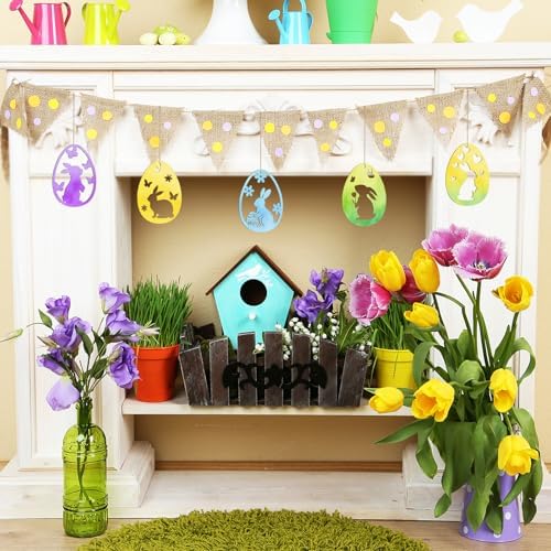 36PCS Wooden Easter Ornaments to Paint, 6 Styles DIY Blank Unfinished Wood Egg Cutouts Ornament for Crafts Hanging Decorations Happy Easter Hallow Egg Rabbit Bunny Butterfly Flower Hen