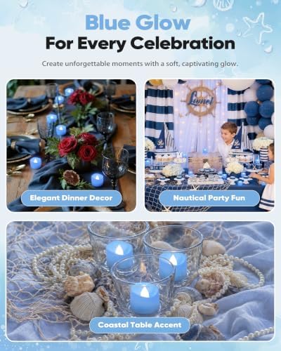Homemory 12-Pack Light Blue Flameless Battery Tea Light Candles, 200+ Hours