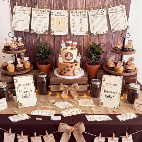 Funnymoom 426 Pcs Baby Shower Games Set Coffee Theme, 8 Activities