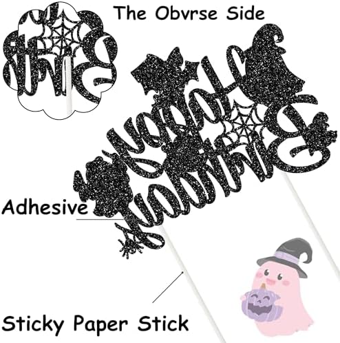 Halloween Ghost Happy Birthday Cake Topper Black Glitter Halloween Birthday Cake Decorations Pastel Ghost Cake Picks Ghosts Boo Day Baby Shower Decor for Birthday Party Supplies