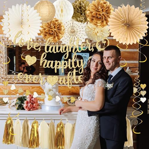 Roetyce Gold Engagement Decorations, Love Laughter & Happily Ever After