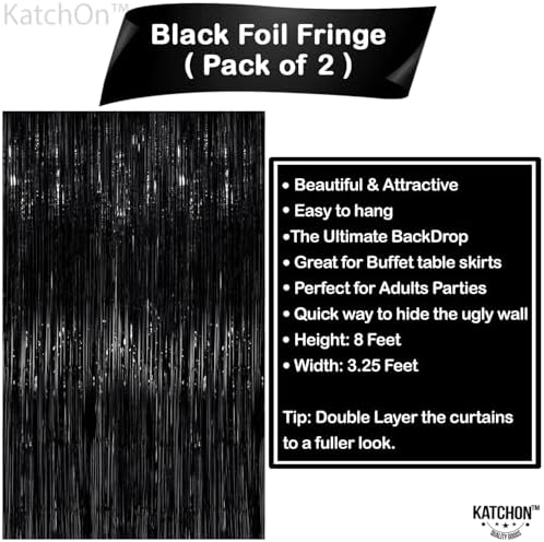 KatchOn XtraLarge 2 Pcs Black Fringe Backdrop Black Streamers Decorations