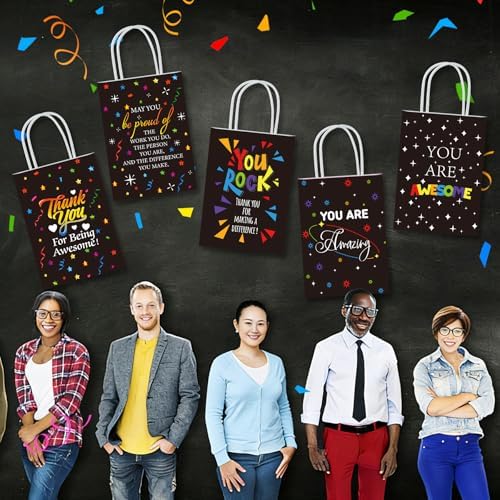 30 Pcs Thank You Gift Bags Team Employee Appreciation Gifts Bulk, Motivational Inspirational Paper Goodie Bags for Coworker Teacher Nurse Colleague Holiday Party Favor Supplies (Confetti Streamers)
