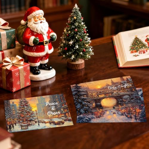 Nuanchu 80 Pcs Vintage Christmas Cards Bulk 4 x 6 Inch City Snow Scene Postcards Retro Winter Blank Greeting Cards for Xmas Holiday Party Home Friends Family