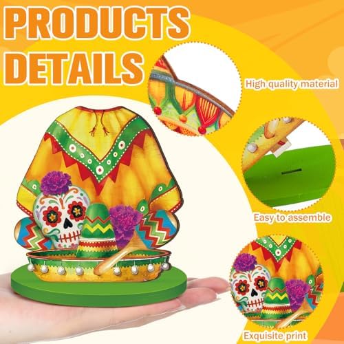 Wesiti 12 Pcs Cinco De Mayo Table Decorations Mexican Fiesta Party Decorations Wooden Cinco De Mayo Centerpiece Signs Taco Maracas Guitar Sombreros Table Topper Tiered Tray Decor for Home Office