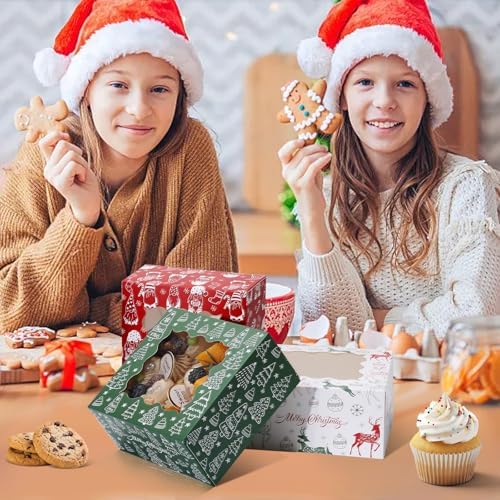 COTOPHER 30Pcs Christmas Cookie Boxes for Gift Giving, 6x6x3 in Bakery Box