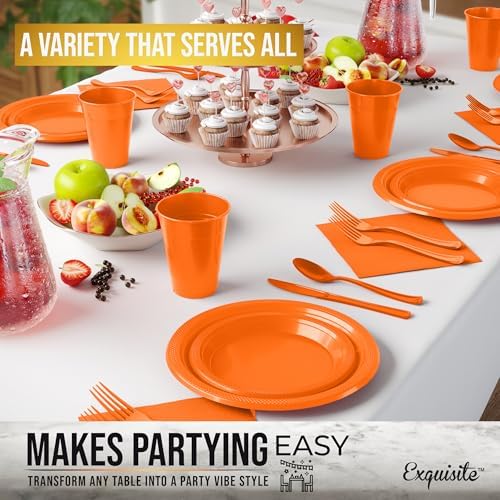 Exquisite 350 Pcs Orange Plates and Napkins Party Supplies Plate Sets