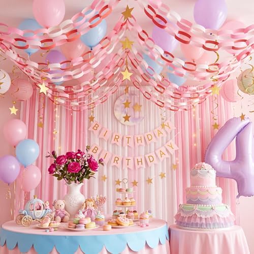 Lincia 600 Sheet Paper Chain Garland Strips, Pink Gradient