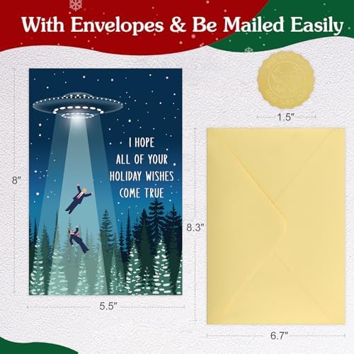 D4DREAM Funny Christmas Card, Alien Abduction Holiday Card for Him Her