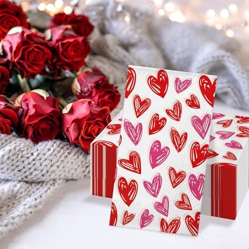 100Pcs Valentine's Day Disposable Napkins for Bathroom Guest Use - Heart Paper Napkins