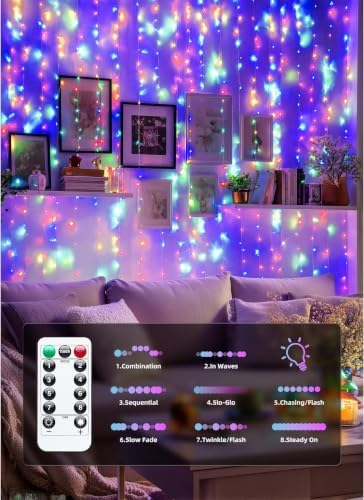 Brightown 300 LED Fairy Curtain Lights, 9.8ft x 9.8ft Curtain String Lights