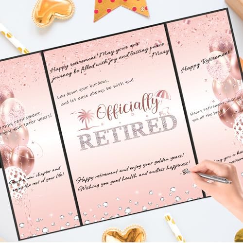 Retirement Party Decorations, Large Retird Card Signing Farewell Party Decorations Happy Retirement Guest Book Creative retirement Card for Men Women (Black Rose Gold)