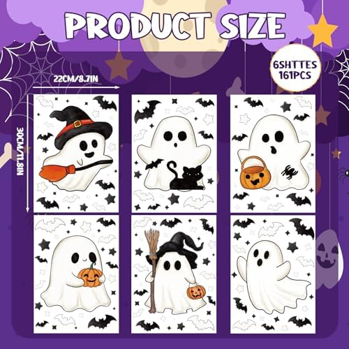 XZENTIRA 161 PCS Halloween Window Clings Double Sided Ghost Window Stickers Reusable Seasonal Window Decorations Ghost Decor Decals for Glass Windows Home Office Party 6 Sheets