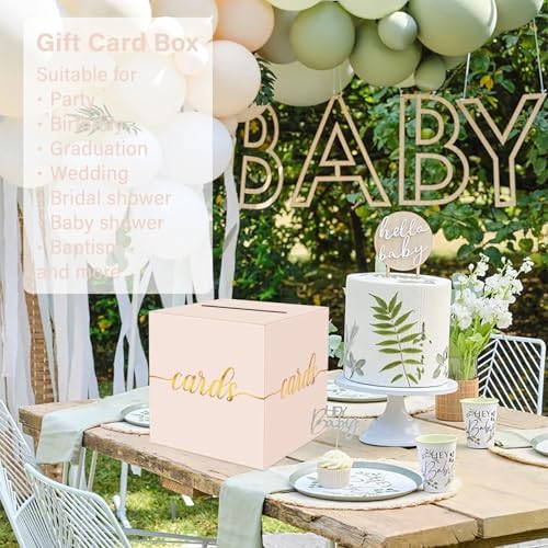 Blush Pink and Gold Foil Card Box for Party, 8.7", 1 Pack