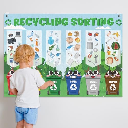 Cinrobiye Felt Earth Day Recycling Sorting Game Learn to Recycle Activity Set Garbage Sorting Educational Game Classroom Recycling Activity Bulletin Board Decorations Earth Day Craft Kit