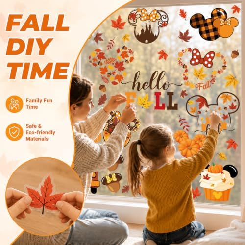 Fall Window Clings, Autumn Pumpkin Static Stickers for Glass, 60 Designs