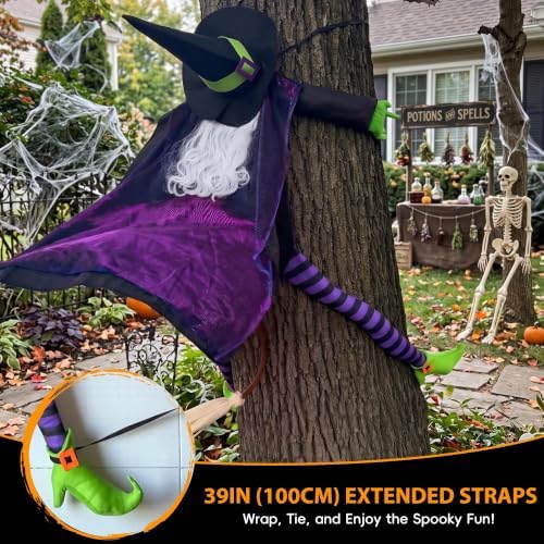64" Large Crashing Witch into Tree Halloween Outdoor Decoration
