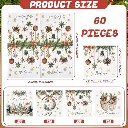 Fulmoon 60 Pcs Christmas Cocktail Paper Napkins Disposable Elegant 4 Style