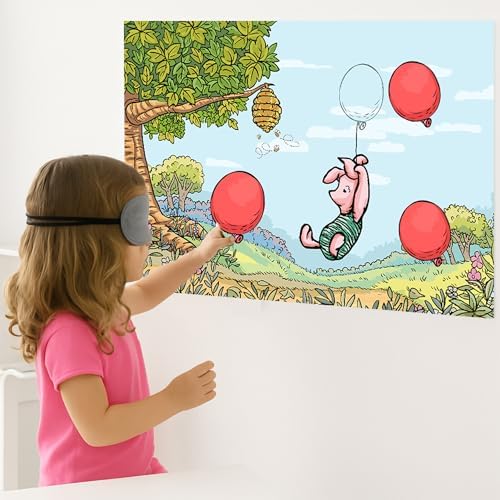 Winnie Help Piglet Fly Fun Party Game for Pooh Baby Shower Birthday Decorations, Pin The Balloon on Piglet Poster with 20 Balloon Stickers and Blind Fold.