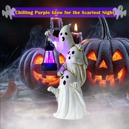 twinbling Triple Ghosts Halloween Decorations Outdoor with Solar Lantern,Cute Spooky Halloween Ghost Figurines,Ghost Decor Outside Decor for Yards Porches Gardens Lawn Party