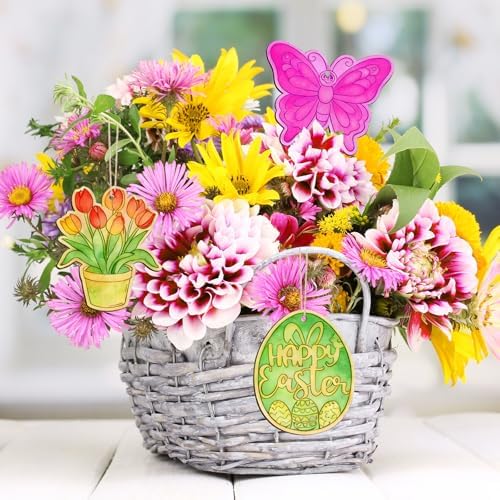 36PCS Wooden Easter Ornaments to Paint, 6 Styles DIY Blank Unfinished Wood Egg Cutouts Ornament for Crafts Hanging Decorations Happy Easter Hallow Egg Rabbit Bunny Butterfly Flower Hen