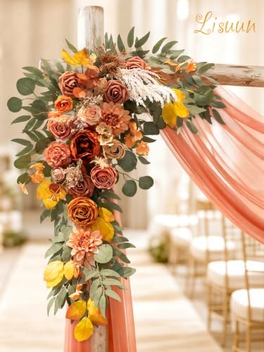 Lisuun Artificial Wedding Arch Flowers with Chiffon Runner, Pack of 3