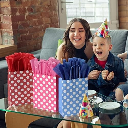 BLEWINDZ 32 Pieces Small Gift Bags with 32 Tissues, 8 Colors Rainbow Party Favor Bags with Handle for Birthday, Wedding and Party Celebrations (Polka Dots)