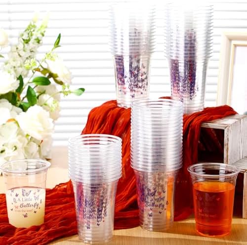 100 Pcs Butterfly Plastic Cups 16 oz Disposable Clear Plastic Cups