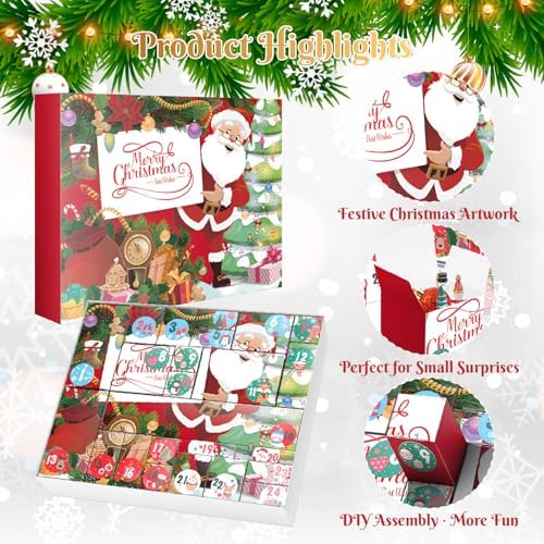 Linelglobal DIY Christmas Advent Calendar to Fill Empty Gift Box Set 2026-24 Days of Surprise Boxes for Kids, Family & Friends - Red