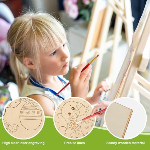 COCHIE 10 Pieces Large Easter Unfinished Wood Crafts to Paint for Adults, Bulk Predrilled Wooden Ornaments for Painting, Bunny Duck Eggs Paintable Wood Slices Craft Supplies with Ropes
