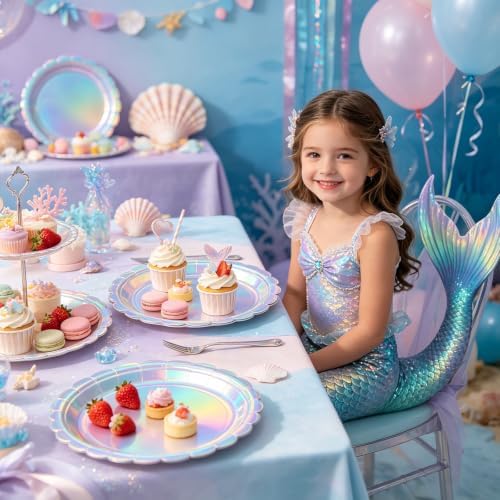 NatNarr 30 Pack Iridescent Plates, 7" Holographic Dessert Cake Plates