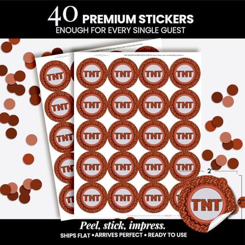 TNT Stickers, 40 Pack 2-Inch Dynamite Stickers, TNT Labels for Pixel Gaming Party Favors, Goodie Bags & Envelope Seals by Amanda Creation
