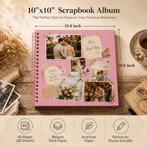10x10 Inch DIY Scrapbook Album 40 Pages (20 Sheets), Hardcover Kraft Paper