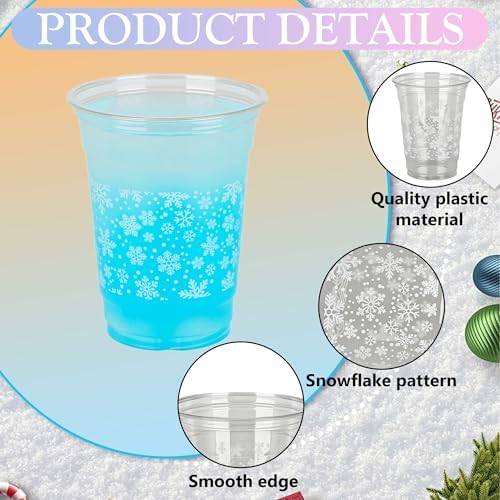 AimFun 100 Ct Snowflakes Plastic Cups Christmas Clear Party Cup, 12oz