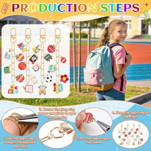 AUGSUN 189Pcs Teacher Keychain Making Kit School DIY Keychain Craft