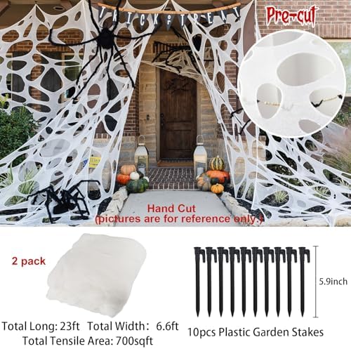 Runleo 2 Pack Giant Spider Webs Halloween Decorations Outdoor Beef Netting