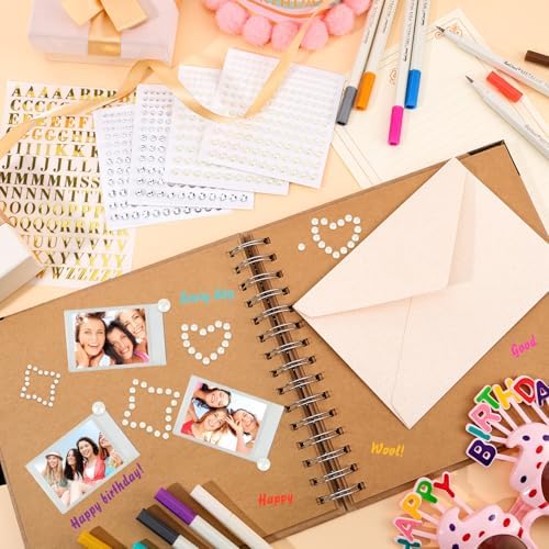 DIY Scrapbook Photo Album Kit 8 x 8 Inch Guest Book Memory Journal with Pens, Envelope, Letter Paper, Pearl Stickers, Metallic Letters for Birthday Wedding Graduation Anniversary