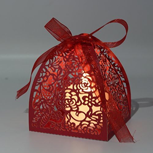 KPOSIYA Pack of 70 Laser Cut Rose Candy Boxes, Favor Boxes 2.5"x 2.5"x 3.1", Gift Boxes Bridal Shower Anniverary Birthday Party Wedding Favor (Red)