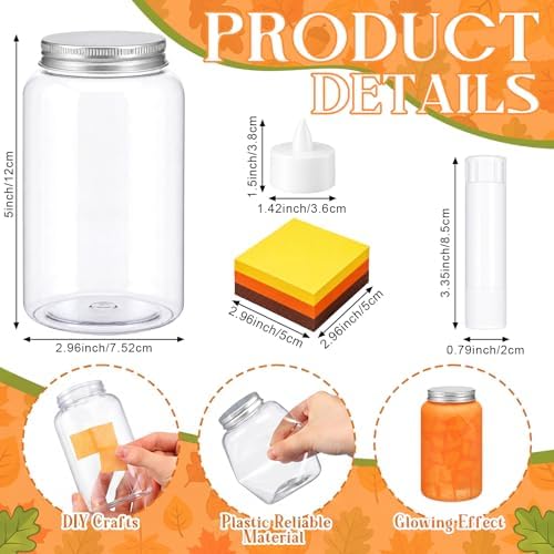 Qinyoung 12 Pcs Fall Crafts Thanksgiving Mason Jar with LED Candle Light